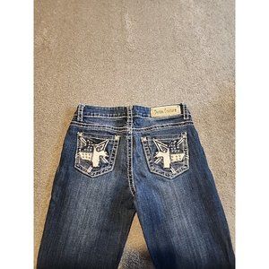 Denim Couture Womens Juniors Sz 3 Western Heavy Stitch Boot Whiskers Studded Low